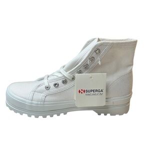 NEW Superga 2341 Alpina High Top Sneakers White Canvas Lug Soles Size 8